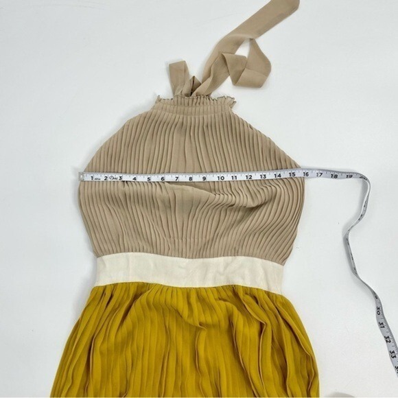 LUCY PARIS NWT Pleated Halter Goldie Maxi Dress Backless Gold Yellow Beige Small - Picture 13 of 16